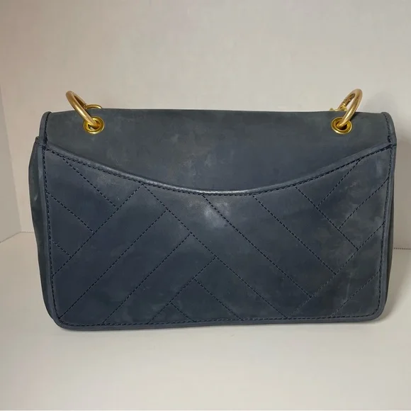 Tory Burch Alexa Quilted suede Tote in navy Shoulder Bag Purse Handbag - Picture 2 of 8
